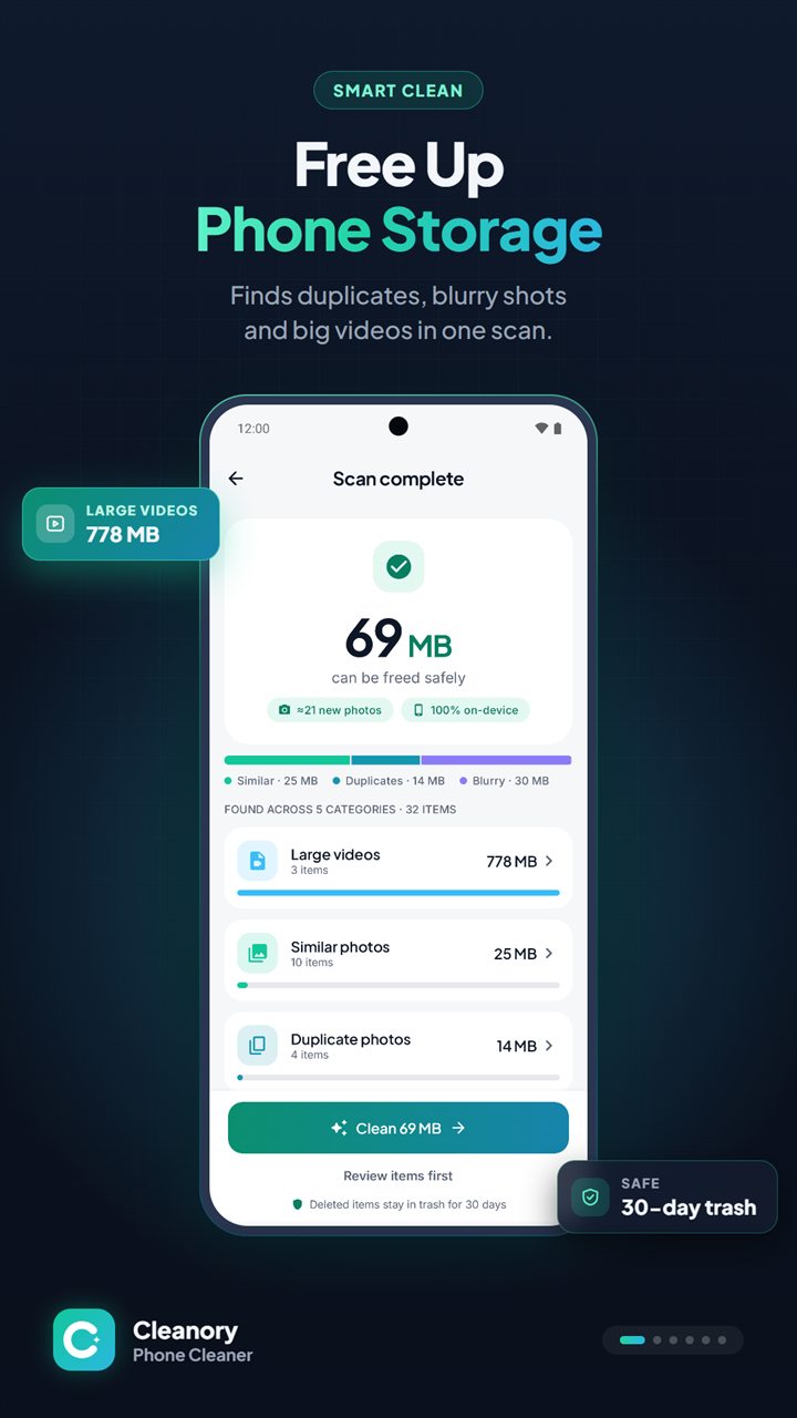 Free up phone storage: scan results